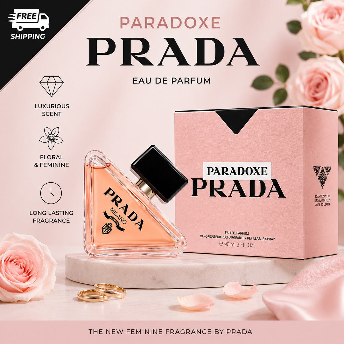 Prada Paradoxe Eau de Parfum for Women 3 oz – Luxury Floral Fragrance