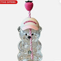 Bear Shape Glass Tumbler with Strawberry Lid & Straw – Cute Reusable Drinking Cup