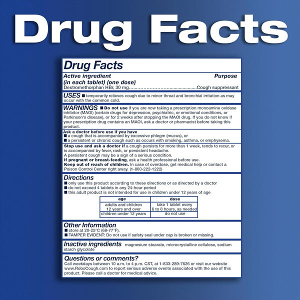RoboHBr Cough Suppressant Dextromethorphan HBr 30mg – 100 Tablets